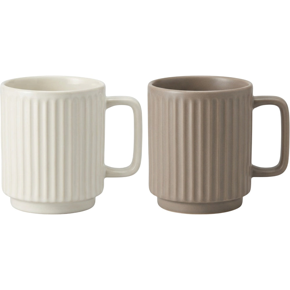 Matiq Flutestack Ceramic Coffee Mugs Ivory Taupe 11 oz Set of 2 - Product view