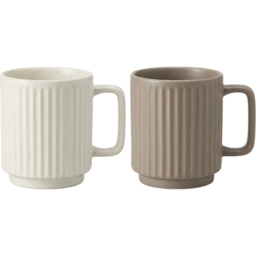 Matiq Flutestack Ceramic Coffee Mugs Ivory Taupe 11 oz Set of 2